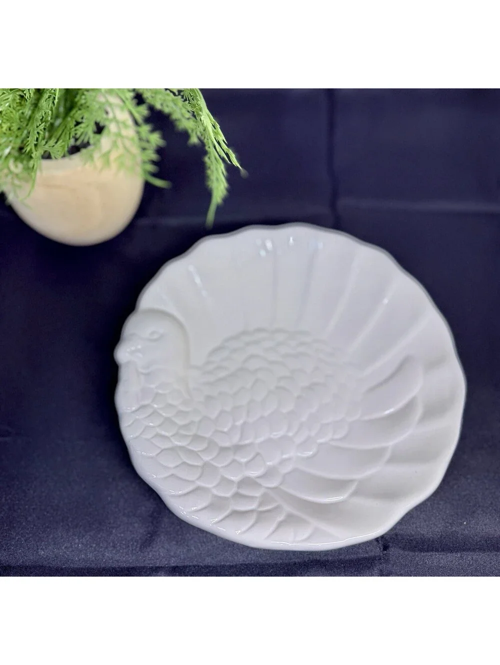 Pottery Barn 7” Turkey Thanksgiving Trinket Appetizer Plate Candy Dish Embossed